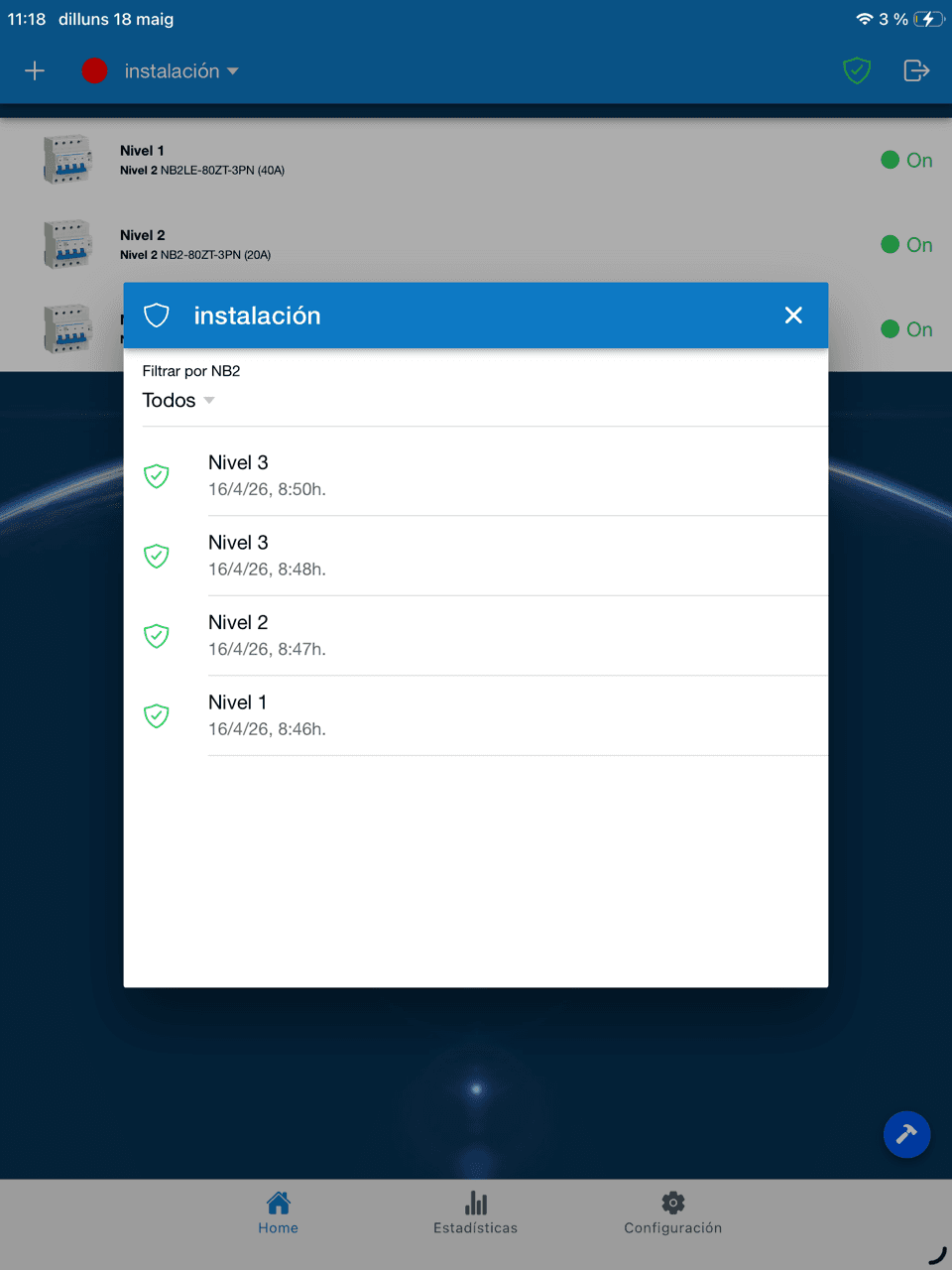 Historial d'instal·lació a Nexus